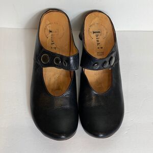 Think! Wechsel Fussbett Black Leather Heeled Mules Size 10